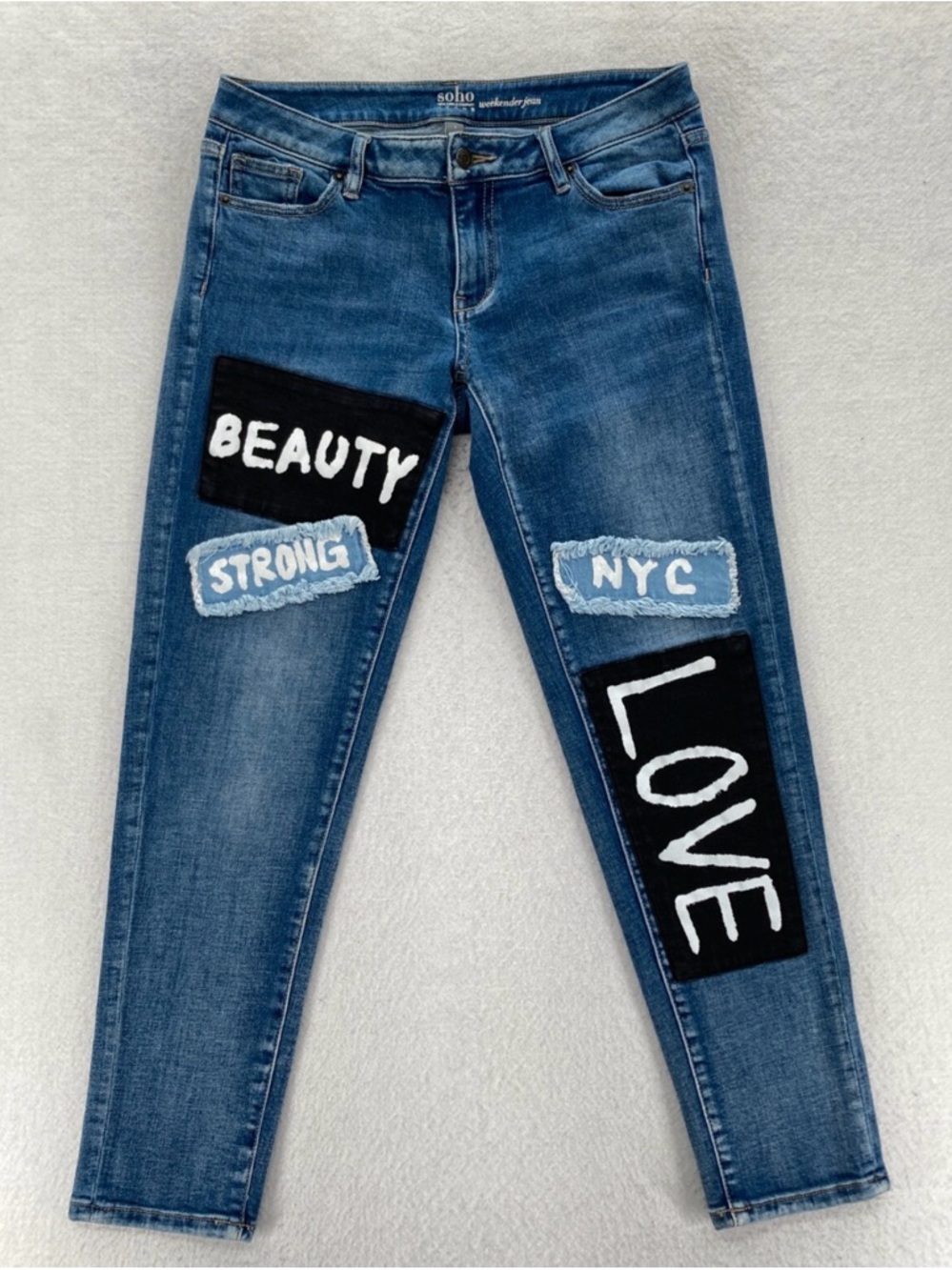 Soho Jeans Blue Patchwork Weekender Skinny Jeans - LOVE & BEAUTY
